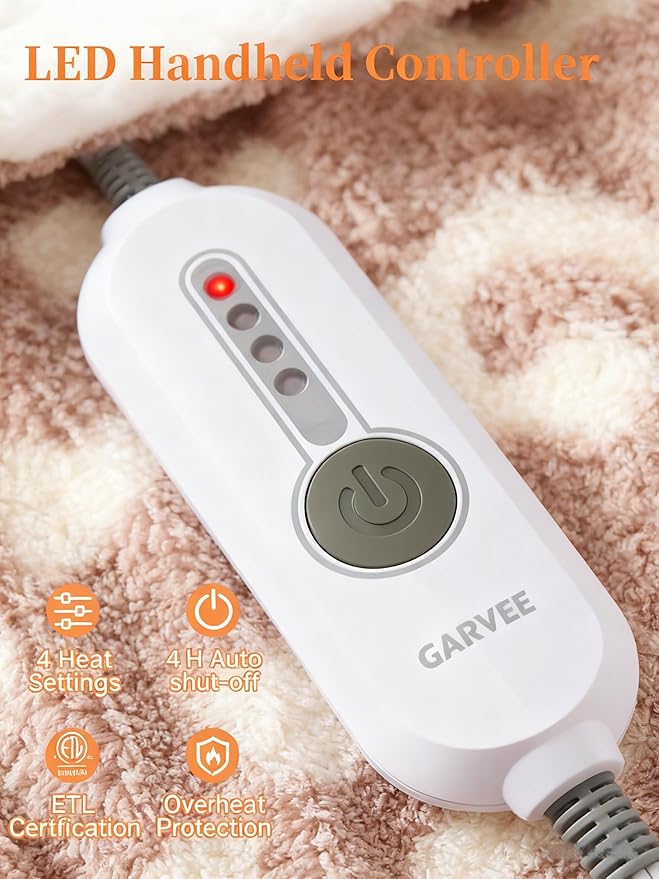 GarveeHome Electric Blanket Heated Throw, Heated Blanket Soft Double Sherpa Super Cozy with 4 Heating Levels & 4 Hours Auto Off, Over-Heat Protection, Machine Washable, ETL Certification, Pink 50"x60"