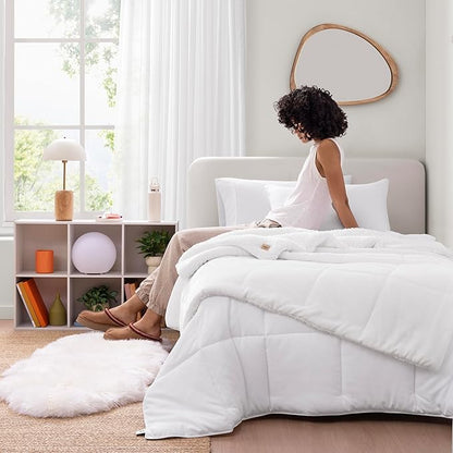 UGG Nita Throw Blanket Soft Reversible Plush Throw for Couch or Bed Washable Warm Fluffy Blanket for College Dorm Essentials and Bedding with Down Alternative Fill, 50-inch x 70-inch, White Snow