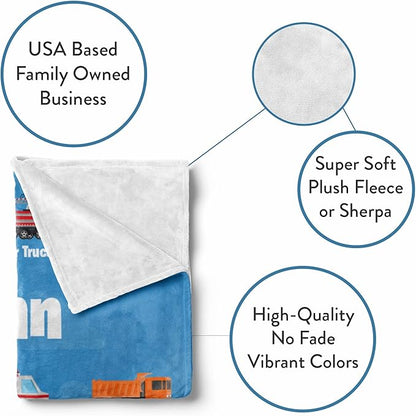 Personalized Truck Blanket - Made in USA and Shipped Next Day - Soft Fleece Construction Excavator Design for Kids & Adults, Toddler Bed & Sofa Throw (30x40, Fleece)