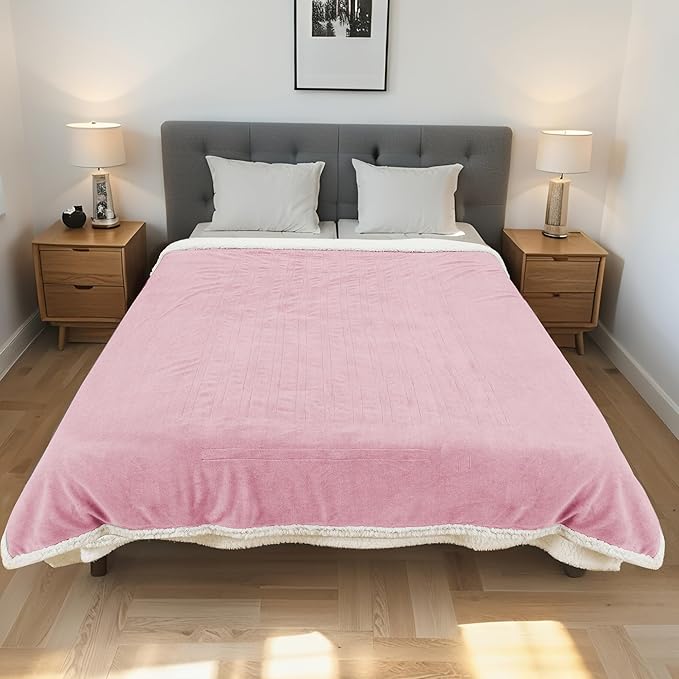 Electric Heated Blanket Full Size 72"x84" - Dual-Sided with Microplush & Sherpa Fabric, 4 Heat Settings & 10 Hours Auto Off, Machine Washable - Pale Pink