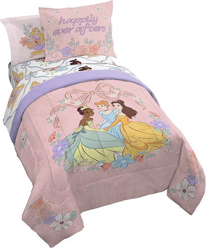 Jay Franco Kids Comforter Set Includes Sheets and Pillow Covers - Soft and Cozy Bed Set for Stylish Room Decor, Pink – Disney Princess, 5 Piece Twin