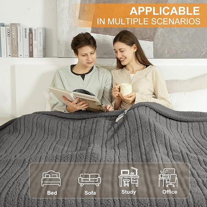 Queen Size Heated Blanket Single Control - 84"X90" Soft Double Sided Sherpa Electric Blanket with 6 Fast Heating Levels & 10 hrs Timer Settings, Washable & ETL Certified for Bed, Grey