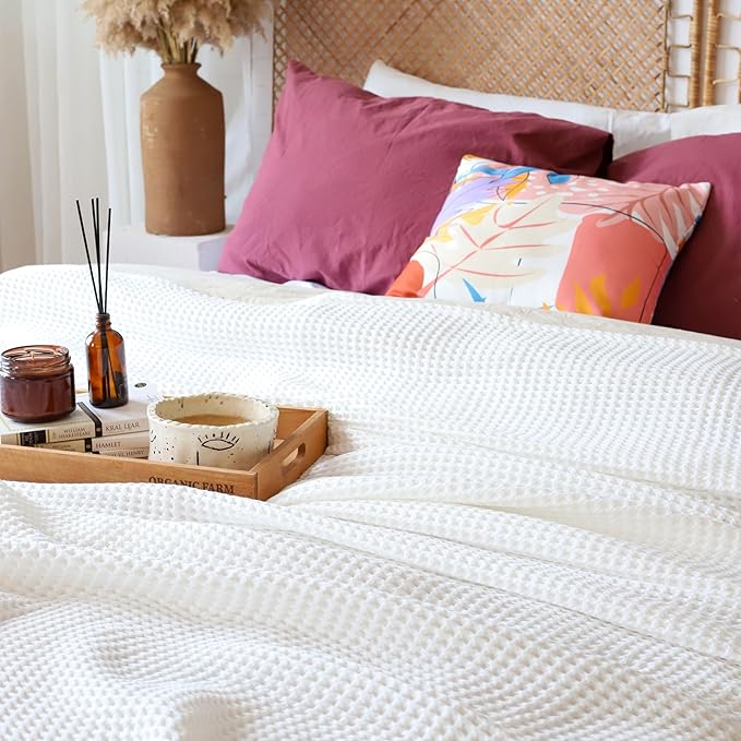 Premium Waffle Blanket Queen XL Size White - Premium Quality, 100% Turkish Cotton, Light and Airy Waffle Weave All-Season Quilt - Decorative Bedspread (White, Queen XL 95" x 102" Inch)