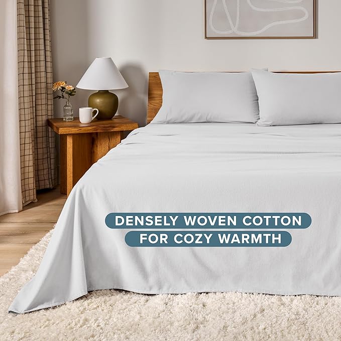 Bare Home Flannel Sheet Set 100% Cotton, Velvety Soft Heavyweight - Double Brushed Flannel - Deep Pocket (Twin, Cloud Grey)