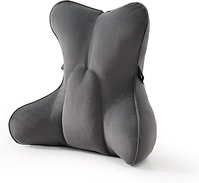 Lumbar Support Pillow – Ergonomic Multi-Zone Back Cushion for Lower Back Pain Relief, Ideal for Office Chair, Car Seat & Home Reading,Steel Gray