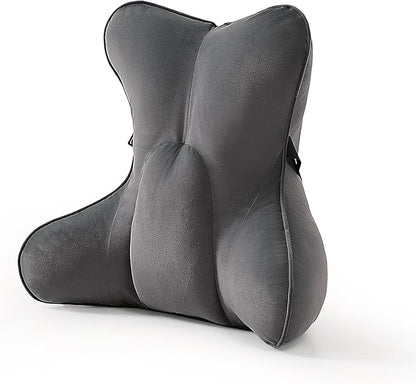 Lumbar Support Pillow – Ergonomic Multi-Zone Back Cushion for Lower Back Pain Relief, Ideal for Office Chair, Car Seat & Home Reading,Steel Gray