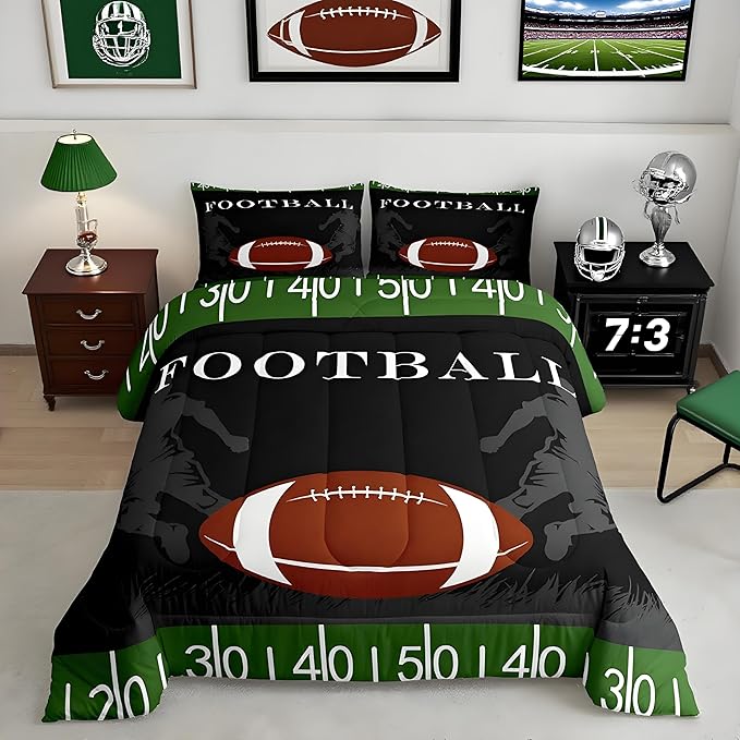 Football Bedding Set Rugby Sports Comforter Soccer Ball Game Comforter Set for Kids Adults American Football Player Duvet Set Ultra Soft Room Decor Full Size Quilt Set