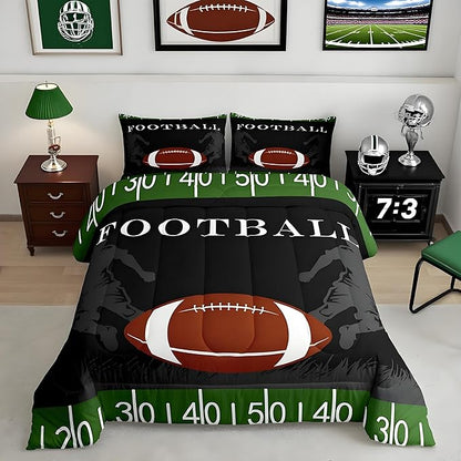 Feelyou Football Bedding Set Rugby Sports Comforter Soccer Ball Game Comforter Set for Kids Adults American Football Player Duvet Set Ultra Soft Room Decor Queen Size Quilt Set