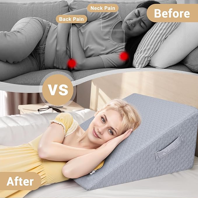 Bed Wedge Pillow for Sleeping, Adjustable Wedge Pillow Set for After Surgery, Elevated Triangle Pillow for Acid Reflux and Back Pain Relief, Post Surgery, Snoring, Back Suppor (Gray-02)
