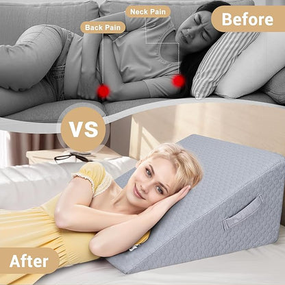 Bed Wedge Pillow for Sleeping, Adjustable Wedge Pillow Set for After Surgery, Elevated Triangle Pillow for Acid Reflux and Back Pain Relief, Post Surgery, Snoring, Back Suppor (Gray-02)