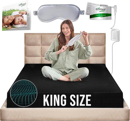 Earth Grounding Sheets King Size with 12% Silver Fiber & 4% Silk & 84% Organic Cotton - Black - Grounded Well Bed Sheet - Conductive Fitted Sheet for Better Sleep