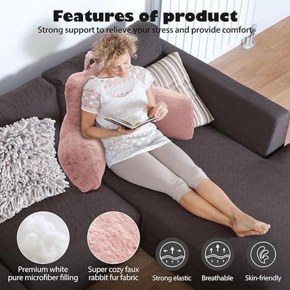 Reading Pillow, Back Support Pillow for Bed Sitting Up, Standard Bed Rest Pillow with Arms for Adults,Back Support Pillow for Couch and Chair, Bed Reading Pillow, Pink