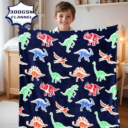 BORORO Glow in The Dark Dinosaur Blanket for Boys - Dinosaur Gifts Toys for Kids 3-12 Year Old, Soft Cozy Cute Kids Dino Blanket Throw Fuzzy Plush Bedding for Bedroom Decor Birthday Present 50"x60"