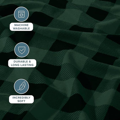 Bare Home Flannel Sheet Set Prints, 100% Cotton, Velvety Soft Heavyweight - Double Brushed Flannel - Deep Pocket (Full, Buffalo Plaid - Forest Green/Black)