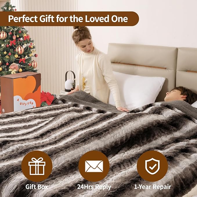 Bearhug Electric Blanket Full Size 77" x 84", 10 Heat Settings Heated Blanket, 1-12 Hour Auto Shut-Off, Faux Fur & Sherpa Dual-Sided Heating Blanket, Machine Washable, Gift-Ready Elegant Packaging