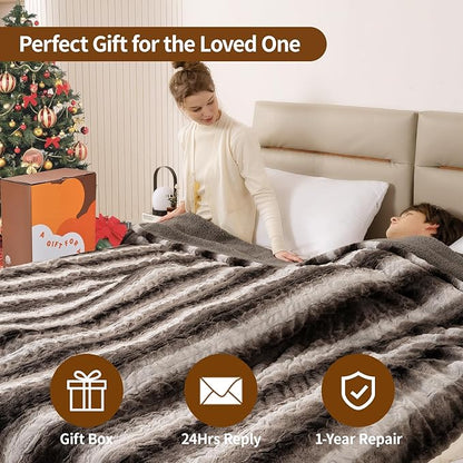 Bearhug Electric Blanket Full Size 77" x 84", 10 Heat Settings Heated Blanket, 1-12 Hour Auto Shut-Off, Faux Fur & Sherpa Dual-Sided Heating Blanket, Machine Washable, Gift-Ready Elegant Packaging