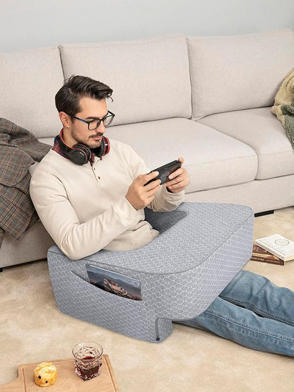 Comfyt Reading Pillow with Foam, Large Lap Desk Pillow with Pocket Arm Rest Pillow can Reading Working in Bed Floor Sofa Back Support for Sitting Up in Bed with Washable Cover