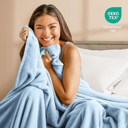 Bare Home Fleece Blanket - Full/Queen - Ultra-Soft Lightweight for Bed, Sofa, and Couch - Luxury Microplush - Cozy Warm Blanket (Full/Queen, Light Blue)