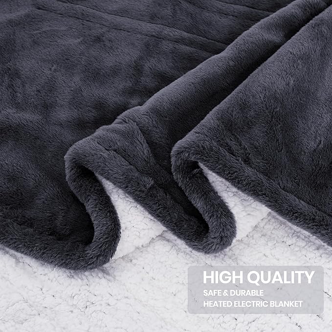 Premium Heated Blanket Twin 62"×84" - Ultra Cosy Soft Electric Blanket with 8 Heating Levels,Plush Fast Heating Faux Rabbit Fur Blanket for Bed & Couch - Auto Shut Off,Machine Washable (Grey)