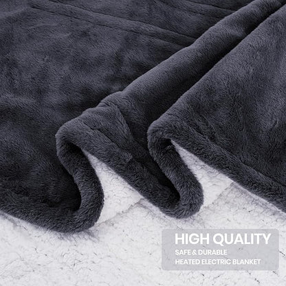 Premium Heated Blanket King 90"×100",Ultra Cosy Soft with 8 Heating Levels,Dual Control Plush Fast Heating Faux Rabbit Fur Blanket for Bed - Auto Shut Off,Machine Washable(Grey)