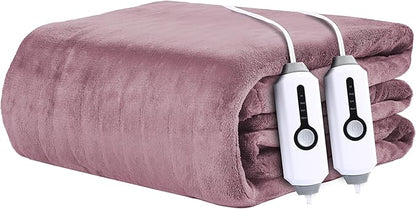 Electric Heated Blanket 90"x100" King Size - 4 Heat Settings & Dual Controllers, 10H Auto Shut Off, Ultra-Soft Coral Fleece Heated Blanket with Overheat Protection, Dark Pink