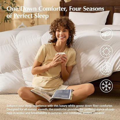 PACIFIC COAST Goose Down Fiber Comforters California King Duvet Insert, All Season White Comforter, 3D Hidden-Stitch Baffle Box Design,8 Tabs, Gifts for Women/Men, Extra Fluffy Luxury Duvet (104"x96")