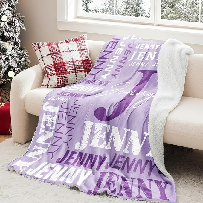 Personalized Blankets for Teen Boys Girls - Printed in USA Custom Blanket with Kid Names Reversible Plush Ultra-Soft Sherpa Fleece Monogrammed Baby Throw Blankets Customized Birthday Gifts for Adults