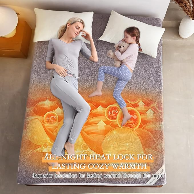YOUR MOON Wool Fleece Mattress Pad Queen – Organic Australian Wool Plush Mattress Topper, 370GSM Velvet Breathable Bed Mattress Cover with 16" Deep Pocket, 60"x80", Gray