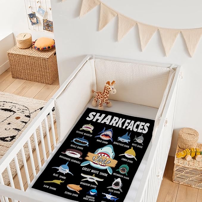 Custom Shark Faces Blankets Gifts for Birthday Son Daughter Brother Friends On Bed Sofa,Personalized Premium Flannel Blankets for Christmas Thanksgiving, All Season Use 30''x 40'' -XS