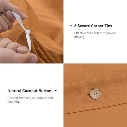 JELLYMONI Cotton Duvet Cover Cal King Size - Burnt Orange Comforter Cover with Button 100% Washed Cotton 3PCS Breathable Soft Solid Bedding Set Duvet Cover 104×98in & 2 Pillowcases (NO Comforter)