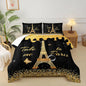 Black Gold Paris Eiffel Tower Comforter Set,Romantic Paris Queen Comforter Set for Women Couple,Girls Butterfly Eiffel Tower Print Bedding Set,Modern French Paris Quilt Set