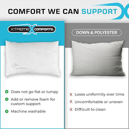 Xtreme Comforts Pillows for Sleeping - GreenGuard Gold Certified Adjustable King Memory Foam Pillow for Side, Back & Stomach Sleepers w/Removable Cooling Zipper Cover - Made in The USA