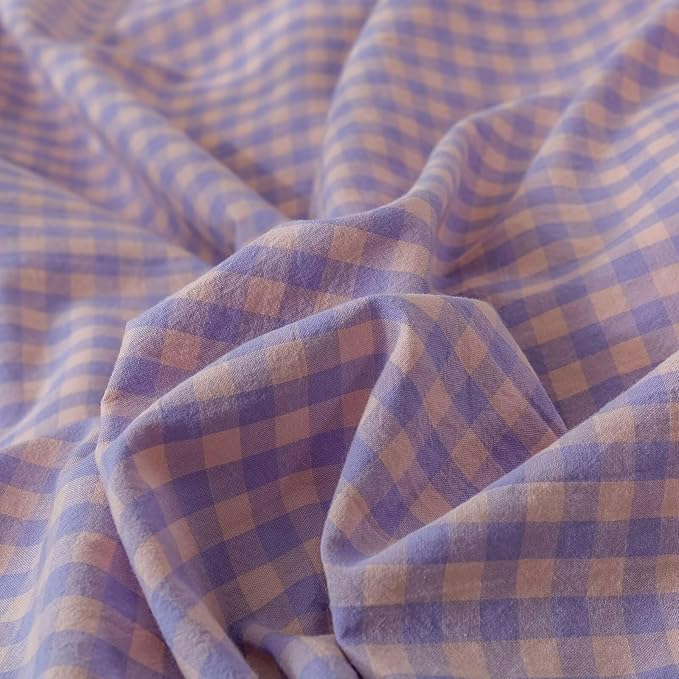 BuLuTu Purple Check Duvet Cover Set Full Cotton Soft Breathable Bedding Duvet Cover for Kids Boys Buffalo Plaid Purple Comforter Cover Set 【 3Pcs -1 Full Duvet Cover Set + 2 Pillowcases】