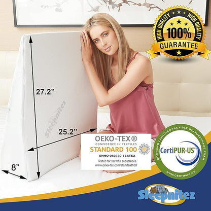 Sleepnitez Fsa Eligible 8" Bed Wedge Pillow – Memory Foam Wedge for Sleeping, Acid Reflux Pillow for Snoring, GERD, Pregnancy – Luxurious 3.25" Memory Foam Top Layer