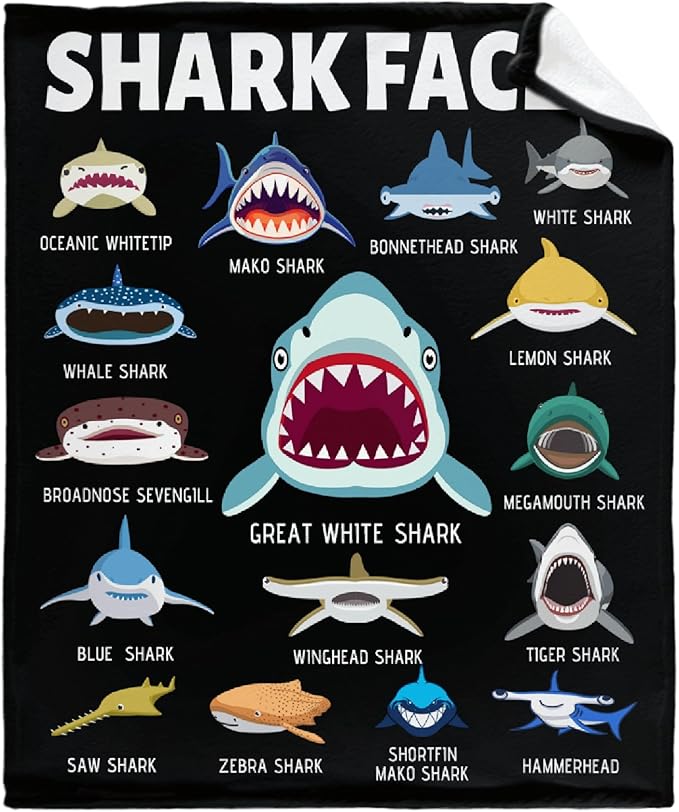 Shark Blanket Gifts for Kids Adult Shark Lovers Shark Faces Blanket Super Soft Warm Fleece Flannel for Travel Beach Sofa Shark Room Decor Christmas Birthday Easter 60"X50"-M