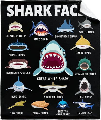 Shark Blanket Gifts for Kids Adult Shark Lovers Shark Faces Blanket Super Soft Warm Fleece Flannel for Travel Beach Sofa Shark Room Decor Christmas Birthday Easter 60"X50"-M