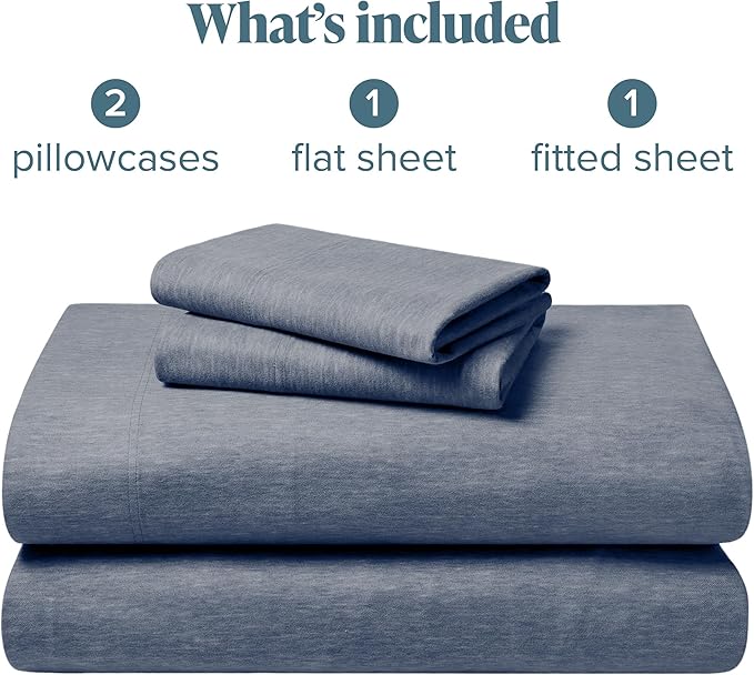 Bare Home Flannel Sheet Set Prints, 100% Cotton, Velvety Soft Heavyweight - Double Brushed Flannel for Extra Softness & Comfort - Deep Pocket - Bed Sheets (Cal King, Heathered Indigo)