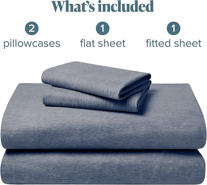 Bare Home Flannel Sheet Set Prints, 100% Cotton, Velvety Soft Heavyweight - Double Brushed Flannel for Extra Softness & Comfort - Deep Pocket - Bed Sheets (Cal King, Heathered Indigo)