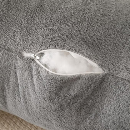 Reading Pillow for Sitting in Bed, Large Backrest Reading Pillow with Arm Rest,Back-Rest Support Cushion for Sit Up on Couch, Sofa, and Floor, Dorm Essentials (Gray Faux Fur, Large(19"))