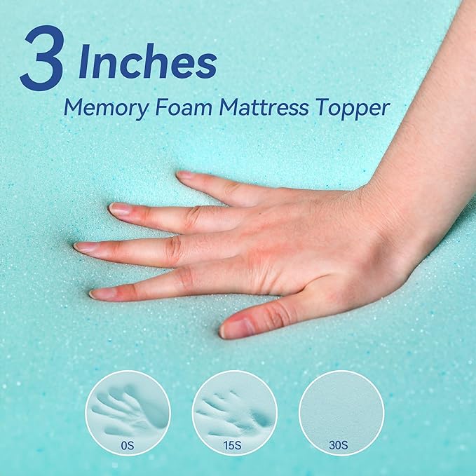 3 Inch Gel Memory Foam Mattress Topper Twin Size for Back Pain, Cooling Mattress Pad Bed Topper with Removable and Washable Bamboo Cover, CertiPUR-US & Oeko-Tex Certified – White