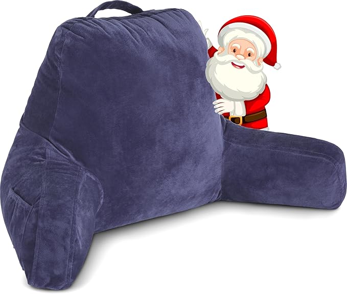 Husband Pillow Dark Blue, Original Reading Pillow in Bed Rest Chair, Shredded Memory Foam Large Lounge Cushion Adult Backrest with Arms, Comfy Back Support for Sit Sitting Up, Wash/Removable Cover