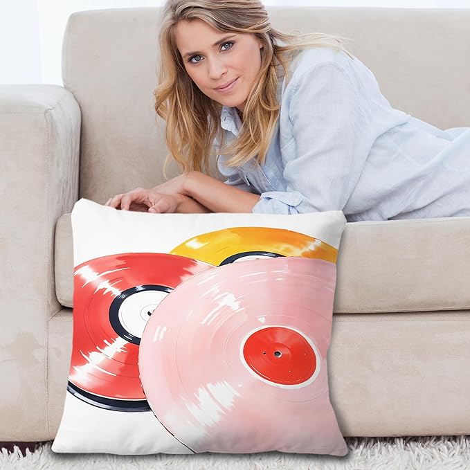 Retro Vinyl Record Pillow Covers 18x18, Vinyl Record Decor, Trendy Retro Colorful Records Decorative Throw Pillow Covers for Music Room Studio Home Bedroom Couch Bed