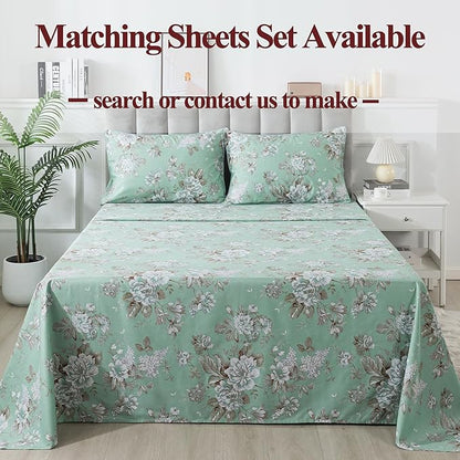 FADFAY Duvet Cover Set Twin Green Toile Floral Bedding Shabby Peony Flower Quilt Cover Set Vintage Farmhouse Bedding 100% Cotton Soft Comforter Cover Set with Hidden Zipper Closure 3Pcs, Twin Size