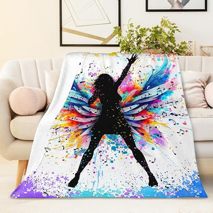 Music Blanket for Girls Women, Singer Throw Blanket Gifts for Music Lovers Kids Teens Adults, 50x60 Inches Cute Soft Fuzzy Flannel Music Themed Blanket Decor for Couch Sofa Bed