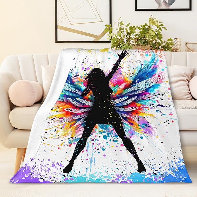 Music Blanket for Girls Women, Singer Throw Blanket Gifts for Music Lovers Kids Teens Adults, 60x80 Inches Cute Soft Fuzzy Flannel Music Themed Blanket Decor for Couch Sofa Bed