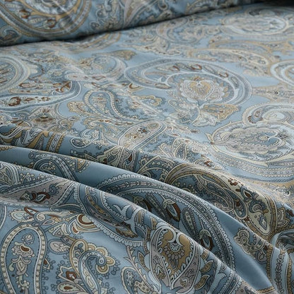 100% Cotton Duvet Cover Queen Size Blue Boho Paisley Pattern Duvet Cover Sets with Zipper Closure 3 Pcs Soft & Breathable Luxury Bedding Sets