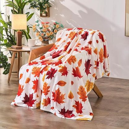 Fall Leaf Throw Autumn Blanket Fall Birthday Gift for Women Mom Girls Thanksgiving Halloween Fall Leaves Throw for Couch Sofa Bed Chair 60"x80"