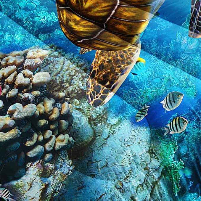 CVHOUSE Sea Turtle Comforter Set,Ocean Sea Turtle Bedding Set for Kids Teens,Ocean Sea Turtle Comforter Sea Turtle Duvet Set Room Decor Quilt Set Queen Size