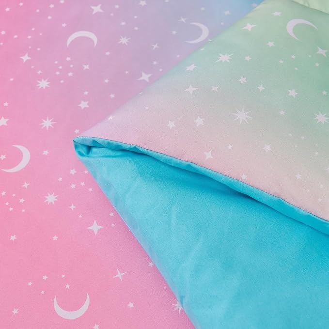 URBONUR 6Pcs Gradient Glitter Comforter Set for Girls Twin Size Colorful Rainbow Pink Blue Bedding Set, Soft & Breathable Kids Bed in a Bag