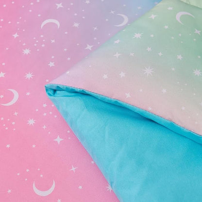 URBONUR 6Pcs Gradient Glitter Comforter Set for Girls Twin Size Colorful Rainbow Pink Blue Bedding Set, Soft & Breathable Kids Bed in a Bag